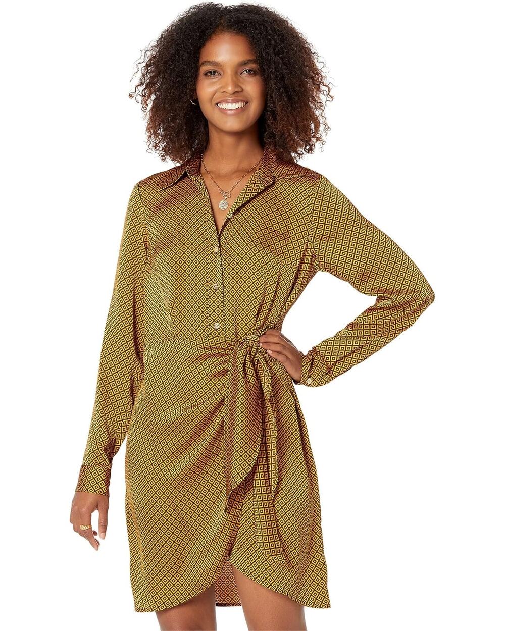 NWT Michael Kors Long Sleeve Button-Up Tie Shirt Dress Size Medium